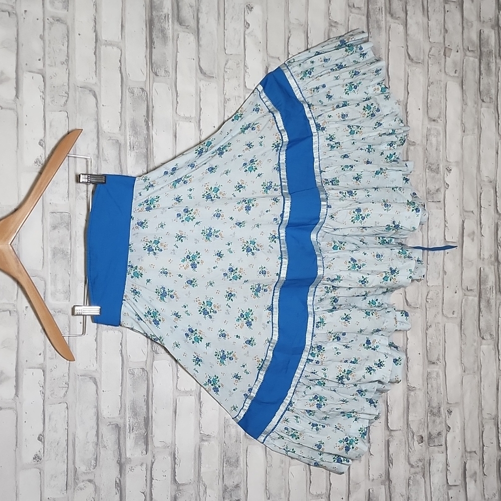 Vintage Floral Blue Cottagecore White Prairie Gunne Sax Inspired Skirt